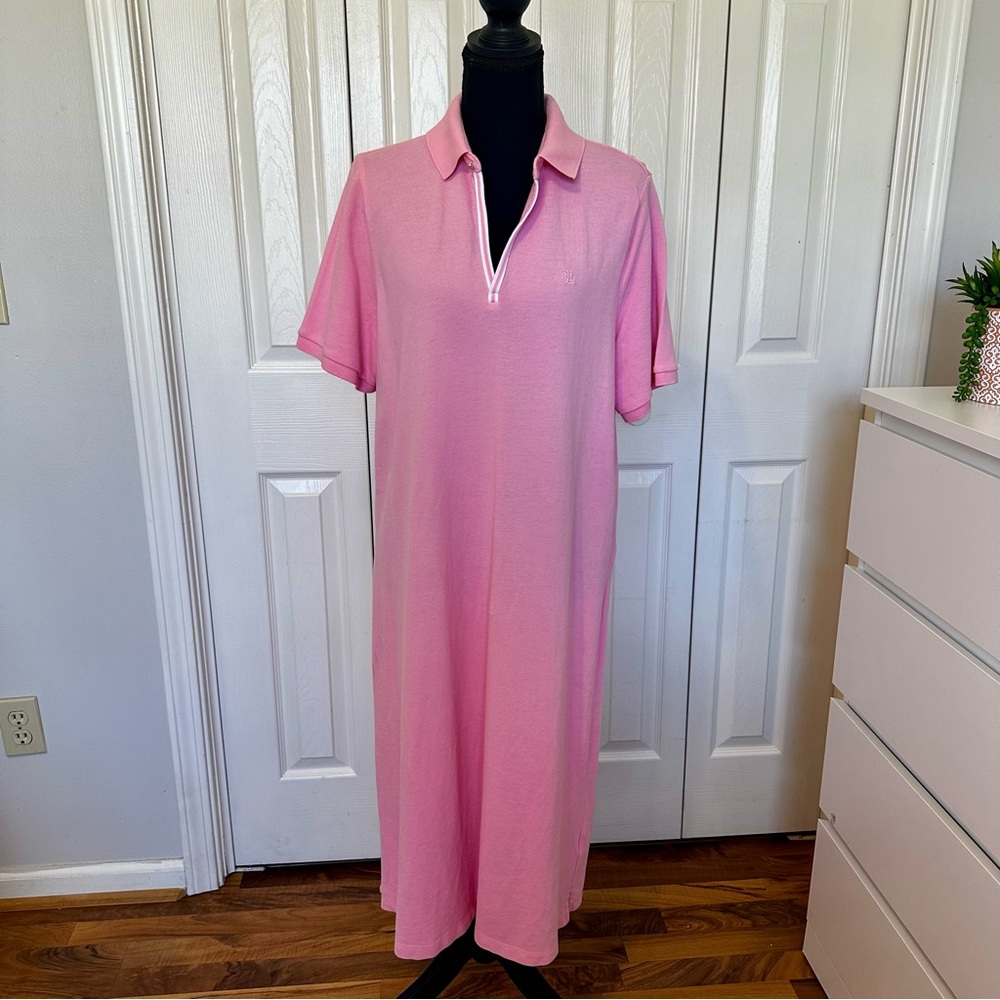 Lauren Ralph Lauren Pink Polo Dress Size 1X Cotton Knit Short Sleeves Preppy - Picture 2 of 10